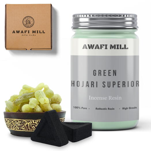 AWAFI MILL Frankincense Green Royal Hojari Superior | Triangle Charcoal Tablet - Bottle of 100 Gram with 20 Charcoal Piece