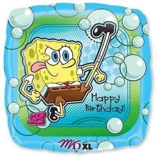 Воздушный шар на палочке «Спанч боб Happy birthday !»