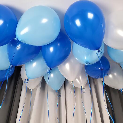 Шарики синие, голубые и белые перламутр - 15 шт. Шары под потолок