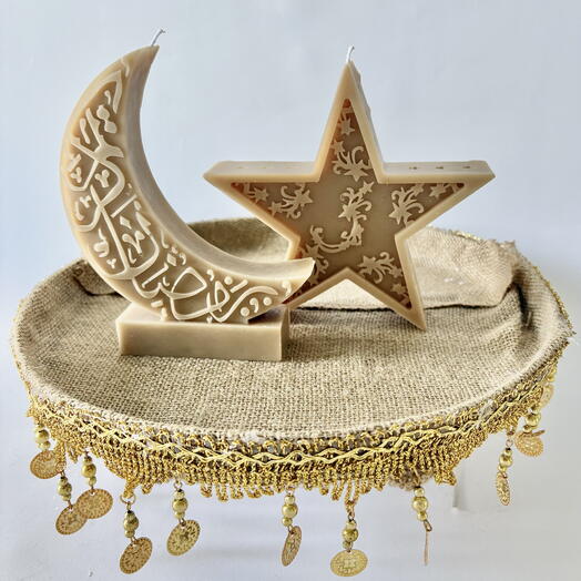 Elegant Crescent and  Star Ramadan Candles – Handcrafted Luxury