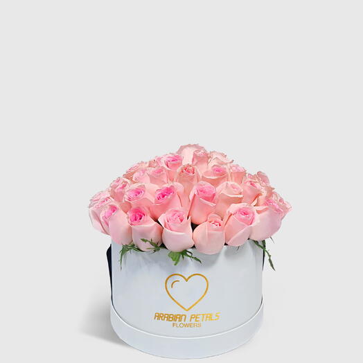 Pink Bouquet Roses Small White Box