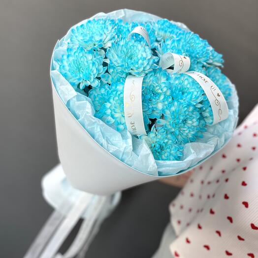 Букет цветов «Яркая хризантемка» М blue N33