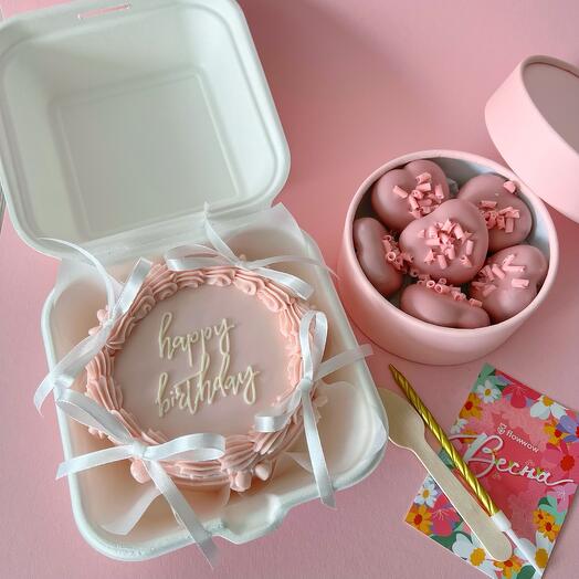 Бенто торт с бантиками и пирожные «картошка» подарок девушке, подруге, сестре