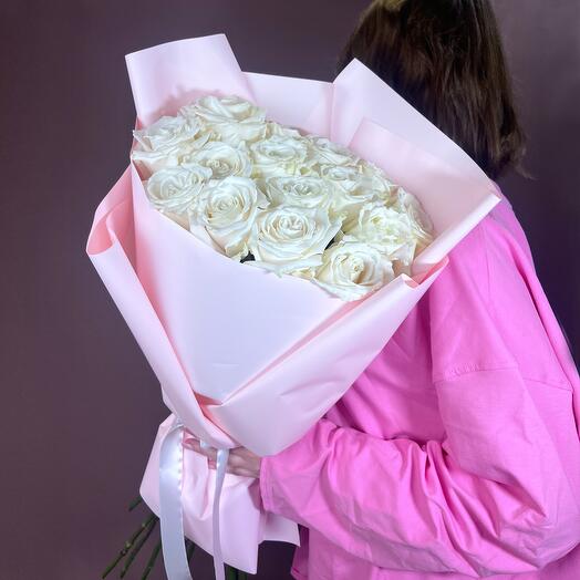 Букет белых роз 40 см , белые розы 15шт