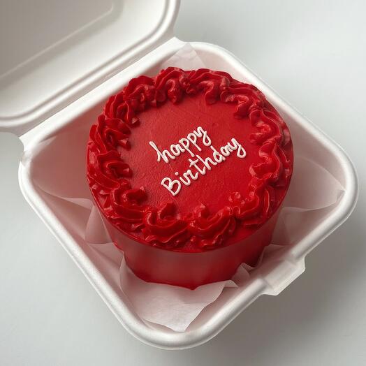 Бенто торт с рюшами "Happy birthday" красный торт для девочки, девушки, маме, жене, торт на празник