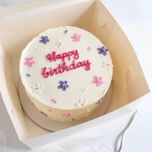 Бенто торт «Happy birthday» белый с цветами