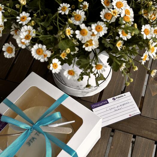 🎁Подарочный набор букет из ромашек и Бенто торт🎁