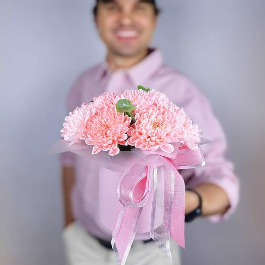 Шляпная коробка крашеная кустовая хризантема Алтай 3 шт