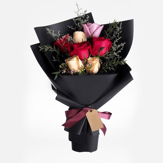 Roses  Delight  Black Wrap Bouquet