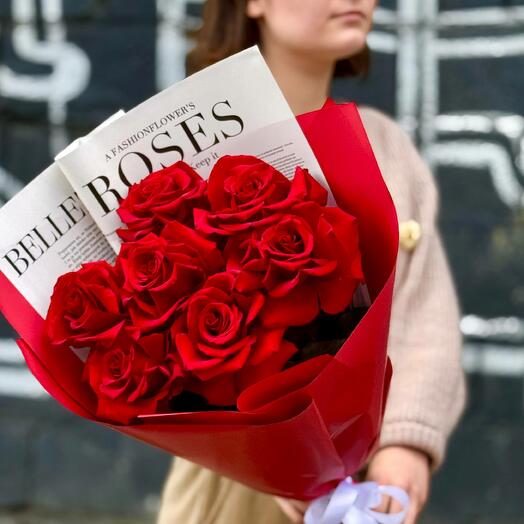 Букет красные французские розы Explorer, 7 шт