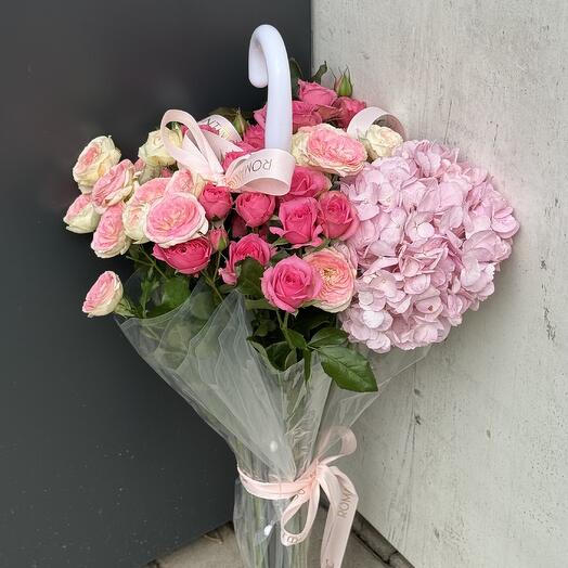 Зонтик: гортензия + спрей роза