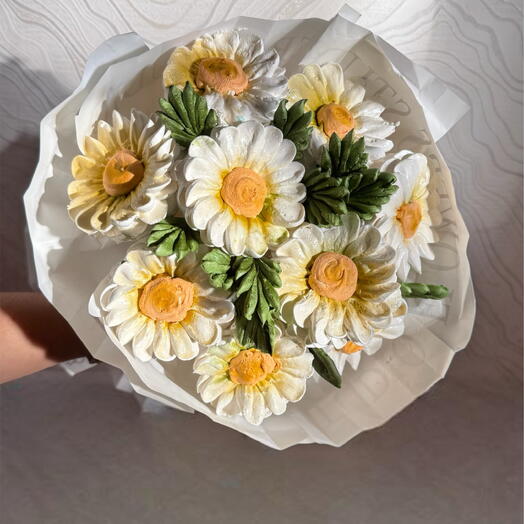 Зефирный букет ромашек. Зефирный букет для мамы, сестры, девушки, жене. Съедобный букет. день мамы