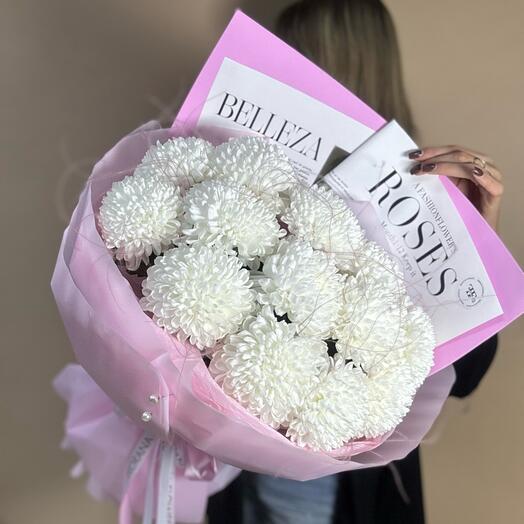 Большой букет белых одноголовые хризантем , бигуди 💐