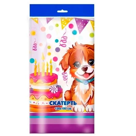 Скатерть одноразовая " Интерпак " 120*180см, 35мкм, ПВД, Пушистики