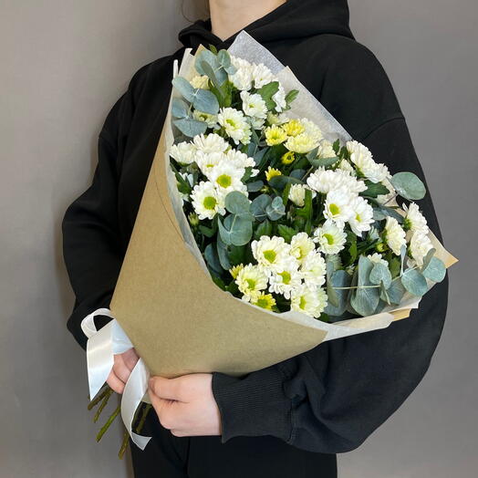 Сантини-ромашки с эвкалиптом в крафте🌼