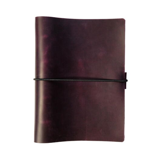 Кожаный блокнот А5 Фиолетовый Crazy Horse "На резинке" с креплением для ручки