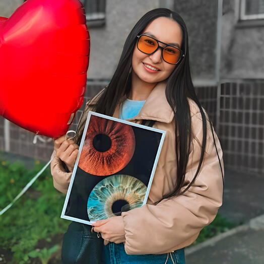 Парная фотосессия радужек глаз А3 в стекле и рамке к 8 марта