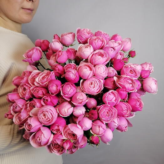 💞Букет "PERVOЦВЕТ" из Премиум пионовидных кустовых роз Pink Silva 19 шт под ленту