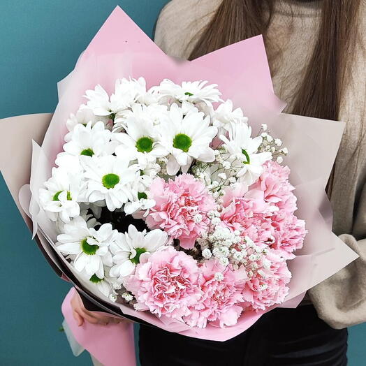 Хризантема в сочетании с Розовым Диантус-18