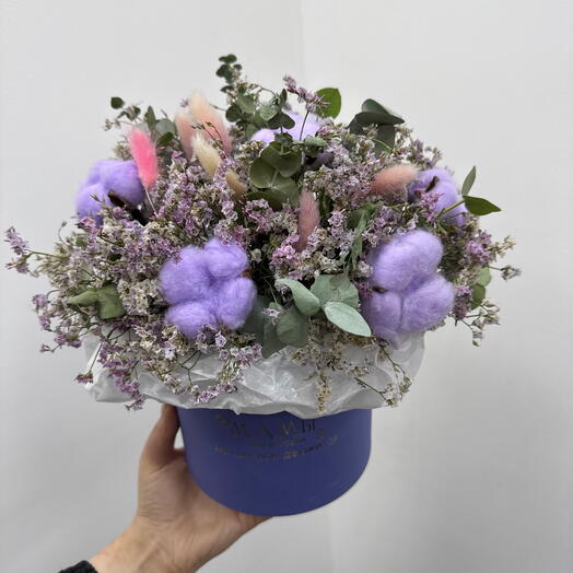 Коробочка для Мамы из лимониума , хлопка , лагуруса и эвкалипта ( код -7798)