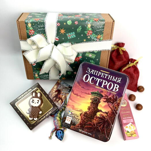 Новогодний подарок "Охота за сокровищами" с дубайским шоколадом Лабубу, 3Д игрушкой и игрой "Запретный остров"