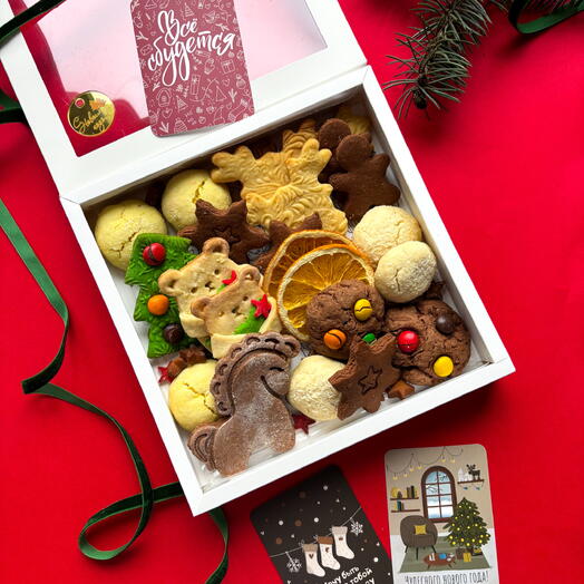 Коробка с новогодним печеньем ассорти в подарок на новый год коллеге, девушке ребёнку, подруге