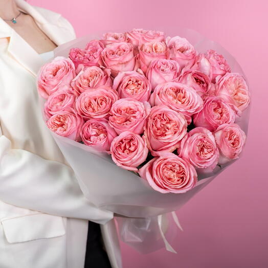 Букет из 25 пионовидных розовых роз 50 см Pink Expression