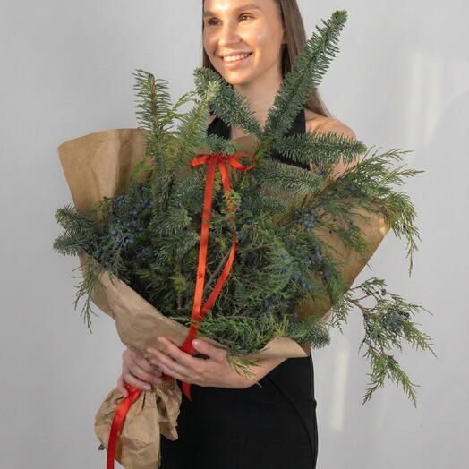 Пышный Рождественский букет для дома из веток нобилиса и можжевельника 🌲
