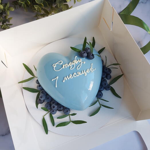 💙 Муссовый торт детский Сердце с ягодами голубики на месяц малышу 🫐🌱