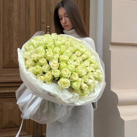 Букет из 101 белой розы Кения