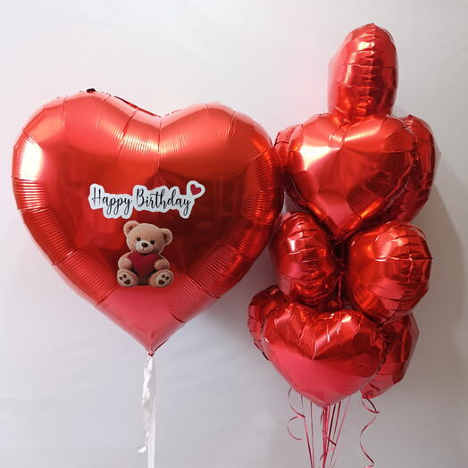 Набор шаров с гелием "Сердце гигант, Happy birthday" 11 шаров