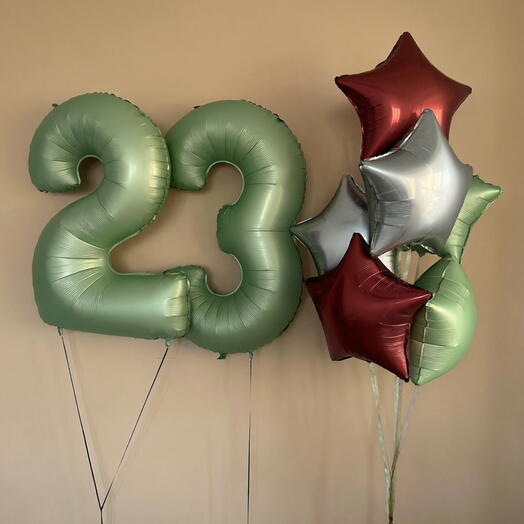 Набор из 6 фольгированных шаров + цифры 23 | зеленый | 81 см | 23 февраля