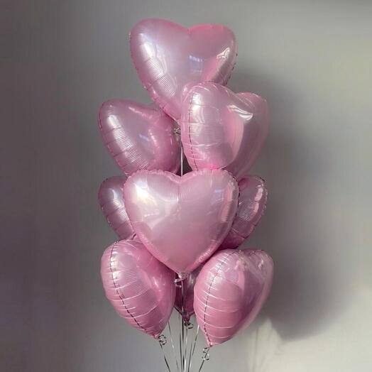 Фонтан из 9 розовых шарлв сердце