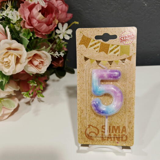 Свеча для торта цифра "5" галактика