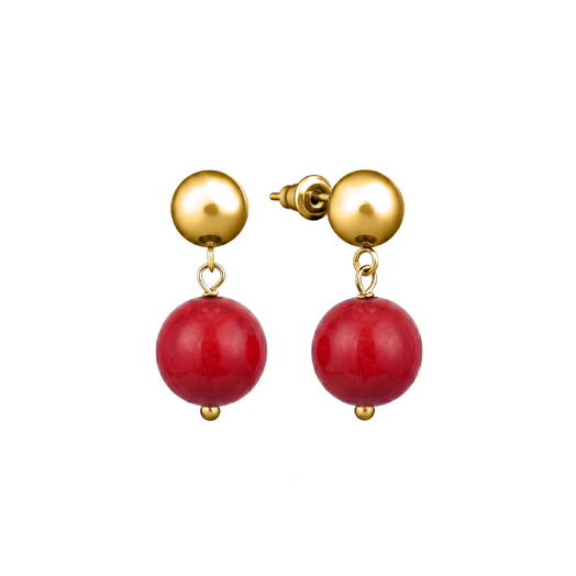 Серьги из натурального камня BASIC 6 RED GLDN на подарок, девушке, любимой, для неё