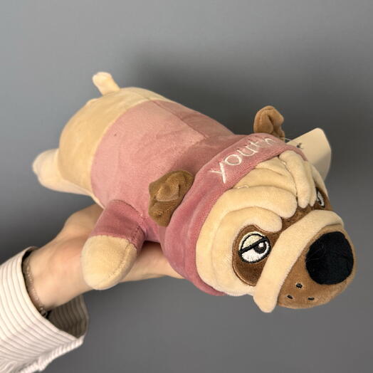 Игрушка мини мопс в розовом худи