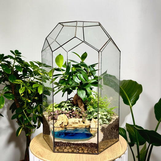 Florarium "Palis with bonsai with pond"