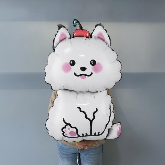 Шар «Белый песик» 🐶 с яблоком, фольгированный