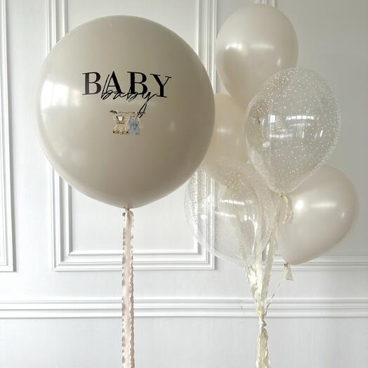 Шары с гелием на выписку с надписью BABY и рисунком 5477
