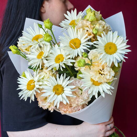 Дуобукет из ромашки и эустомы