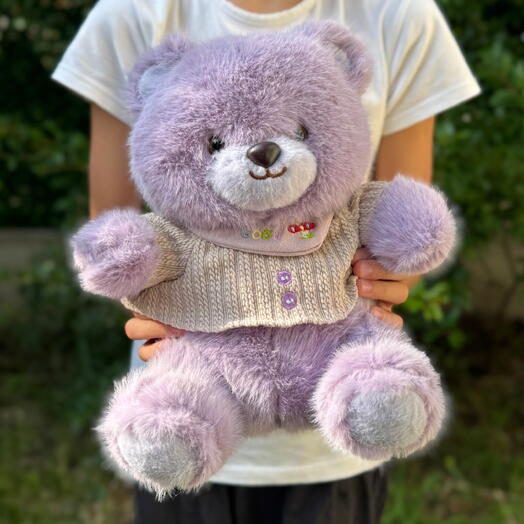 Мягкая игрушка плюшевый мишка сиреневый в кремовом свитере (1шт). Soft toy Teddy bear lilac in creamy sweater (1pc)