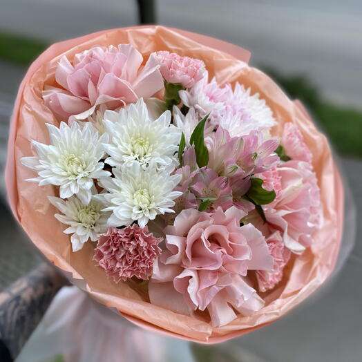 Букет авторский нежное сочетание цветов 🌸стойкие альстромерии и хризантемы