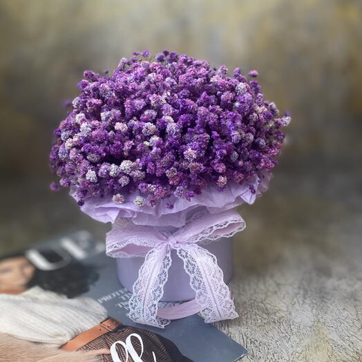 Цветы в коробке Стабилизированная гипсофила Яркий фиолетовый 💜
