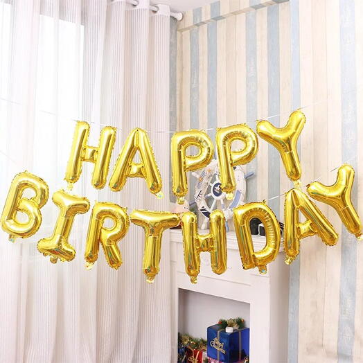Шар фигура надпись Happy Birthday золото