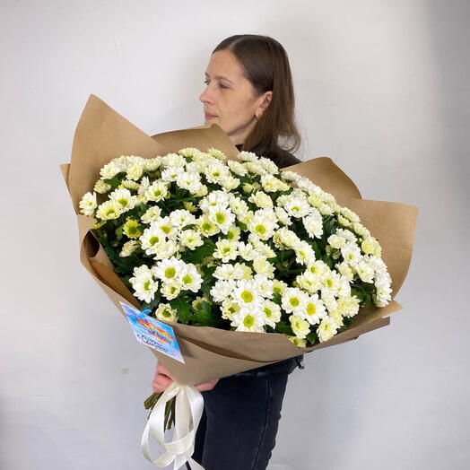 Букет из хризантем кустовых Сантини. Кустовая белая хризантема 25шт