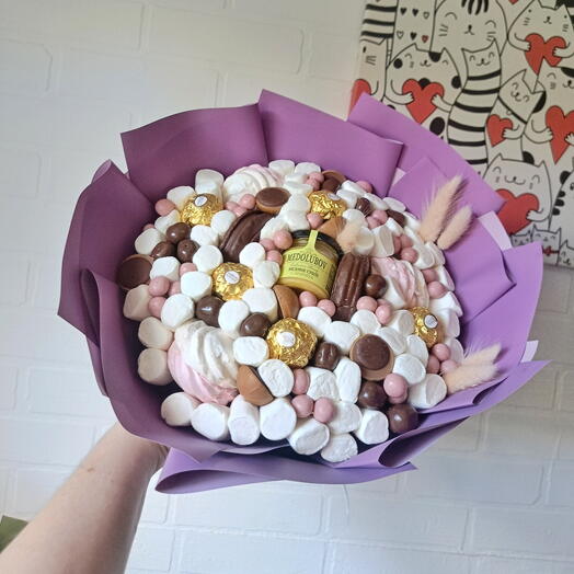 Лакомство 💜Сладкий букет с маршмеллоу, зефиром и конфетами 🍬