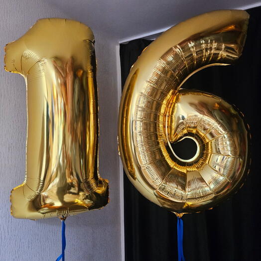 Шар цифра 16золото с гелием-2шара