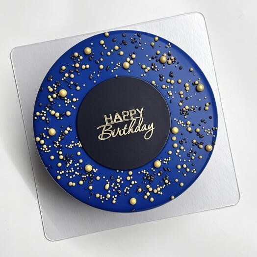 Муссовый торт 1кг синий с надписью "Happy birthday"