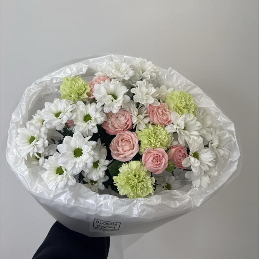 🌺дофаминовый букет bloom room ромашка,роза,диантус