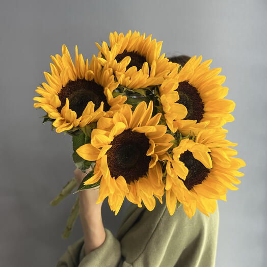 Монобукет солнечный 🌻 яркие подсолнухи 🌻🌻🌻 5 шт